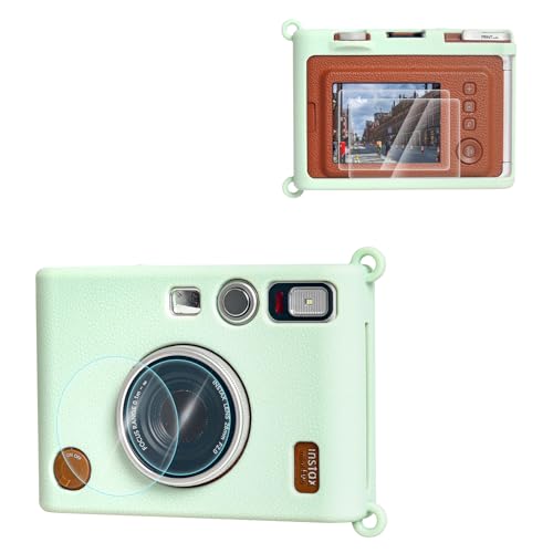 VOVMOEYA Silikon-Schutzhülle und Displayschutzfolie aus gehärtetem Glas und PET-Objektiv für Fujifilm Instax Mini EVO, Zubehör für Fuji Instax Mini EVO, keine Kamera, grün, Casual von VOVMOEYA