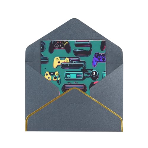 VPPUR Grußkarte mit Gaming-Controller-Muster, vielseitig, trendiges Design, 11,4 x 15,2 cm, für alle Anlässe, blanko Notizkarten von VPPUR