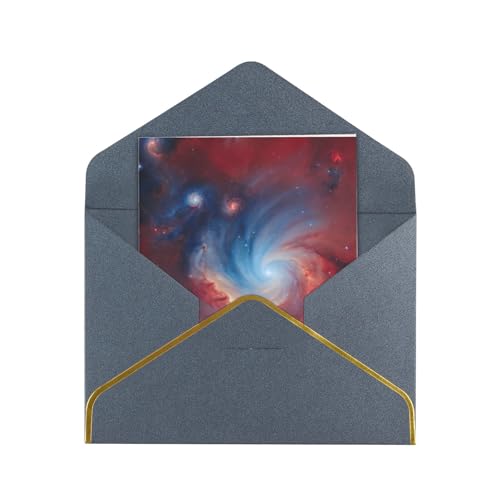 VPPUR Grußkarte mit rot-blauem Galaxie-Druck, vielseitiges, trendiges Design, 11,4 x 15,2 cm, für alle Anlässe, blanko Notizkarten von VPPUR