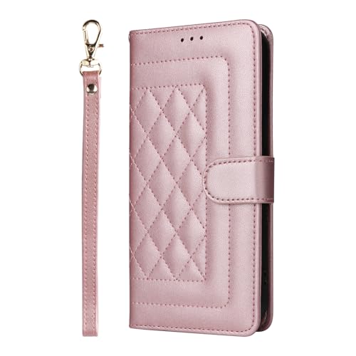 VQWQ Schutzhülle Compatible with Oppo A53 - Gitter Mit Lanyard Handyhülle Kartenhalter Konsole Cash Pocket Brieftasche Magnetic Ledertasche für Oppo A53 / Oppo A53S [05] - Rosegold von VQWQ