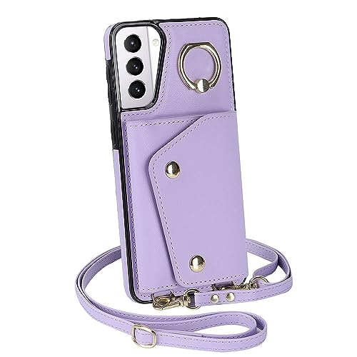 VQWQ Schutzhülle Compatible with Samsung Galaxy S21 FE 5G - 1,5M Rope Metall Ring Reißverschluss Handyhülle Kartenhalter Knopf Cash Brieftasche Ledertasche für iPhone 1 [XL] - Purple von VQWQ