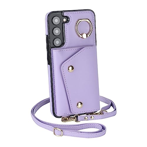 VQWQ Schutzhülle Compatible with Samsung Galaxy S22-1,5M Rope Metall Ring Reißverschluss Handyhülle Kartenhalter Knopf Cash Brieftasche Ledertasche für iPhone 1 [XL] - Purple von VQWQ