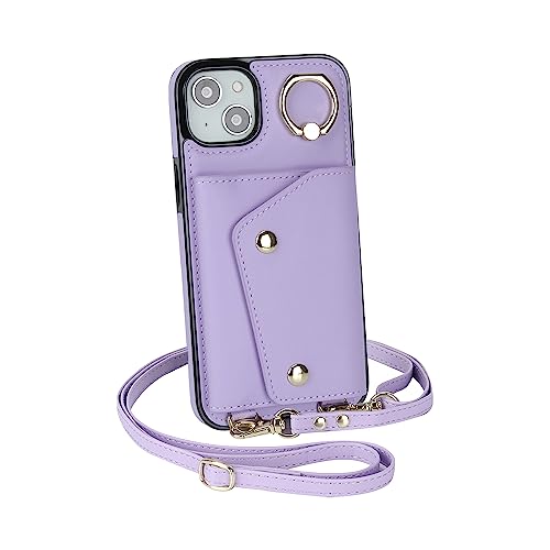 VQWQ Schutzhülle Compatible with iPhone 13 Mini 5.4" - 1,5M Rope Metall Ring Reißverschluss Handyhülle Kartenhalter Knopf Cash Brieftasche Ledertasche für iPhone 1 [XL] - Purple von VQWQ