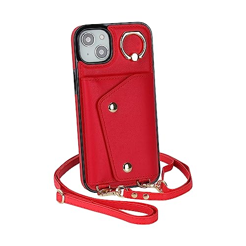 VQWQ Schutzhülle Compatible with iPhone 13 Pro Max 6.7" - 1,5M Rope Metall Ring Reißverschluss Handyhülle Kartenhalter Knopf Cash Brieftasche Ledertasche für iPhone 1 [XL] - Red von VQWQ