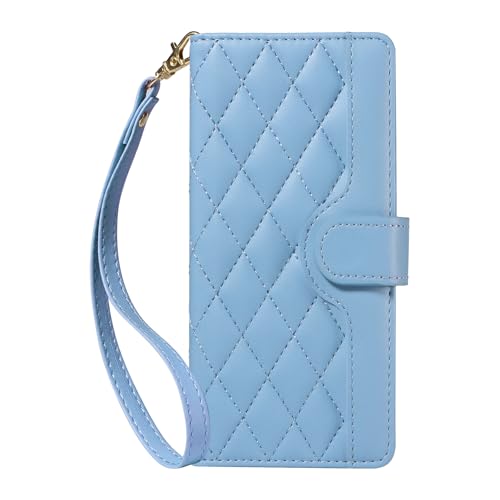 VQWQ Schutzhülle Compatible with iPhone 15 6.1" - Gitter mit Lanyard Handyhülle Kartenhalter Konsole Brieftasche Magnetic Cash Ledertasche für iPhone 15 6.1" [KT] - Blue von VQWQ