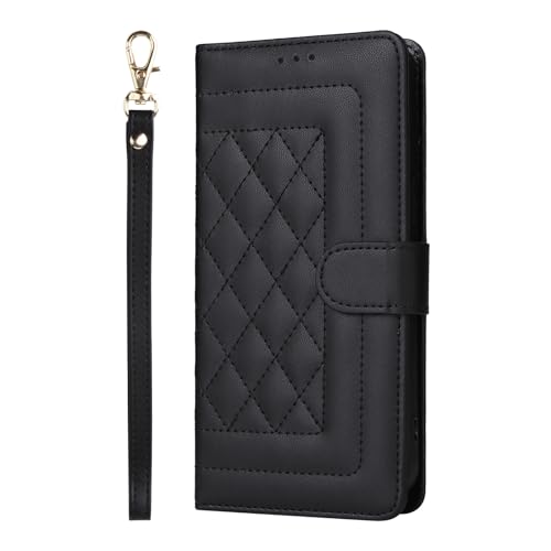 VQWQ Schutzhülle Compatible with iPhone X - Gitter Mit Lanyard Handyhülle Kartenhalter Konsole Cash Pocket Brieftasche Magnetic Ledertasche für iPhone X/iPhone XS 5.8" [05] - Black von VQWQ