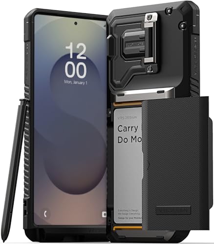 VRS DESIGN Damda Glide DuoGuard Schutzhülle für Galaxy S25 Ultra (2025), hochwertige, robuste, vollständig abgedeckte Kameralinsenschutzhülle, Kartenhalter, Brieftaschen-Hülle, Mattschwarz von VRS Design