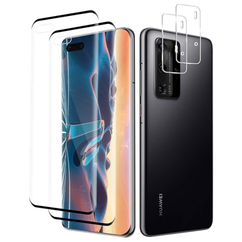 VSEER 2 Stück Schutzfolie für Panzerglas für Huawei P40 Pro 5G + 2 Stück Kameraschutz, 3D Hohe Feinfühligkeit HD-Klar P40 Pro 5G Panzerfolie, 9H Härte Bruchsicher Kratzfest P40 Pro Displayschutzfolie von VSEER