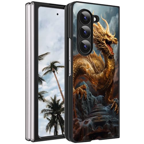 VSHSEEOM Schutzhülle für Samsung Galaxy Z Fold 6 5G, ultradünn, hart, Polycarbonat, stoßfest, rutschfest, unterstützt kabelloses Laden, Handyhülle für Galaxy Z Fold 6 2024, Goldener Drache von VSHSEEOM