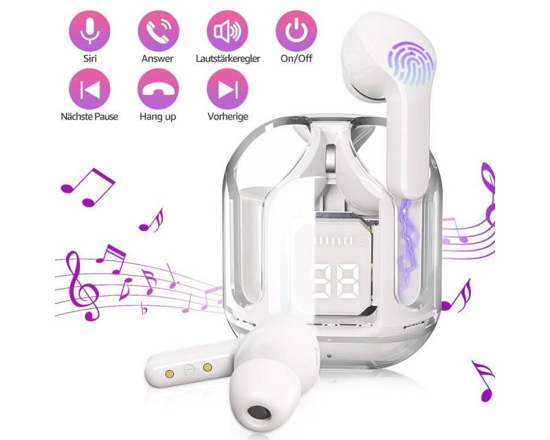 VSIUO 2024 NEU Kabellos Kopfhoerer TWS Gaming Kopfhörer Crystal Transparent wireless In-Ear-Kopfhörer (Bluetooth 5.3 + EDR, Smart Touch Control, ENC Noise Cancelling Bluetooth Kopfhörer) von VSIUO