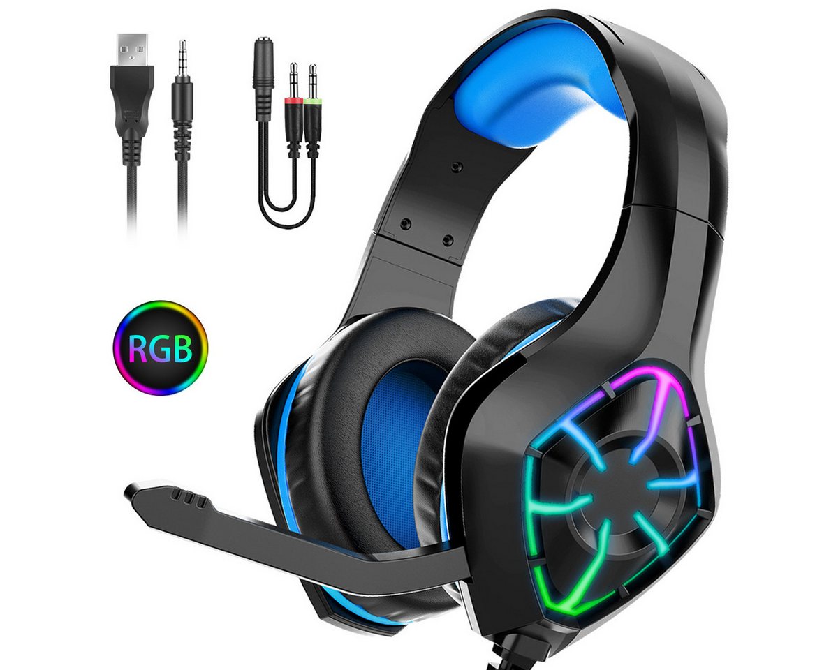 VSIUO Over-Ear Kopfhörer, Headset, PC-Headset, Kopfhörer, Headphones, Stereo Kopfhörer (RGB Licht, Stereo Surround Kopfhörer mit Mikrofon, Noise Cancelling) von VSIUO