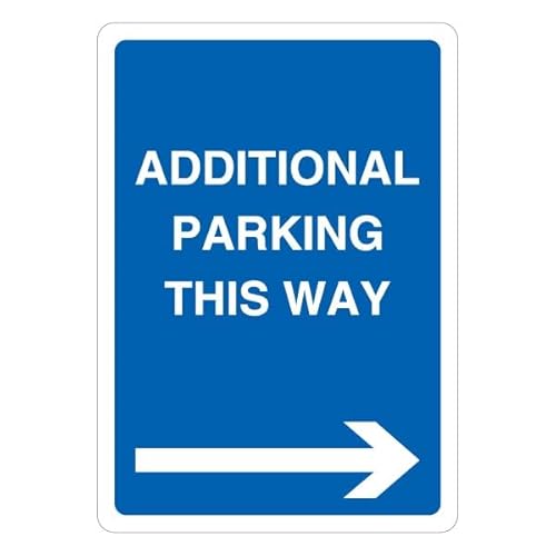 V Safety Additional Parking This Way Sicherheitsschild mit blauem Pfeil rechts, 297 x 210 mm, 2 mm, superrobustes, starres Kunststoff-Sicherheitsschild von VSafety