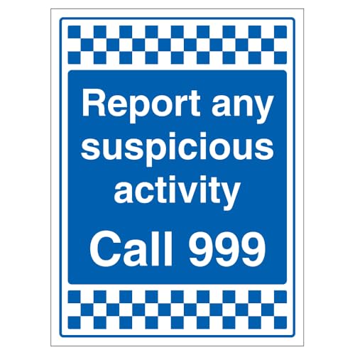 V Safety Report Any Suspicious Activity - Call 999 300 x 400 mm, selbstklebendes Vinyl-Sicherheitsschild von VSafety