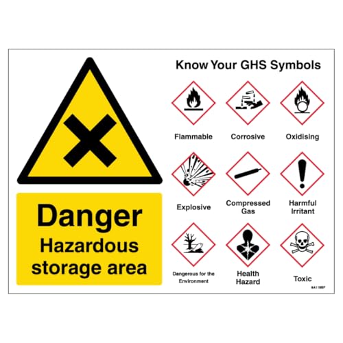 V Safety Warnschild "Danger Hazardous Storage Area Guidance", großes Querformat, 600 x 450 mm, selbstklebendes Vinyl-Sicherheitsschild von VSafety