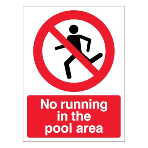 V Safety englisches Schild "No Running In The Pool Area", Hochformat, 300 x 400 mm, selbstklebendes Vinyl-Sicherheitsschild von VSafety