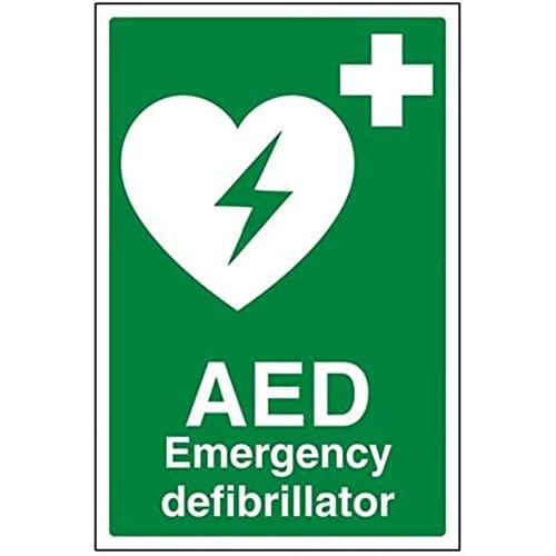 vsafety 31034 au-r "AED Notfall Defibrillator" Erste Hilfe Allgemeine-Zeichen, starrer Kunststoff, Porträt, 200 mm x 300 mm, grün von VSafety