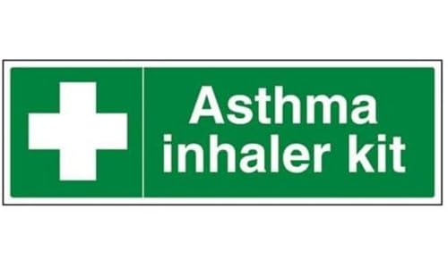 vsafety 31039bj-r "Asthma Inhalationsgerät-Erste Hilfe Allgemeine Zeichen, starrer Kunststoff, Landschaft, 450 mm x 150 mm, grün von VSafety