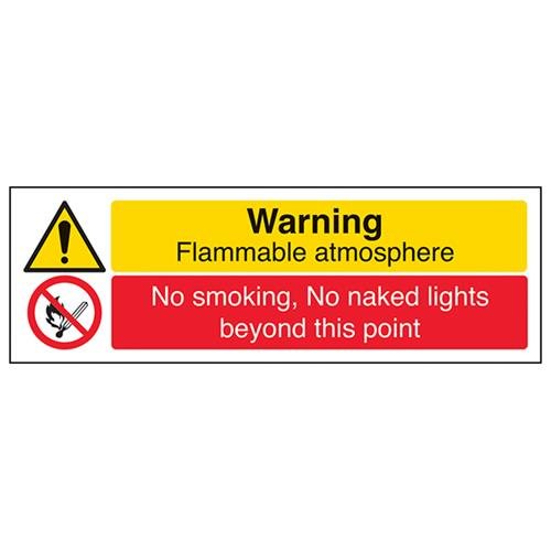 vsafety Schilder 67120 ax-s "schwer entflammbar Atmosphäre/keine Rauchen, Naked Lampen" Achtung-Schild, selbstklebend, Landschaft, 300 mm x 100 mm, schwarz/rot/gelb von VSafety