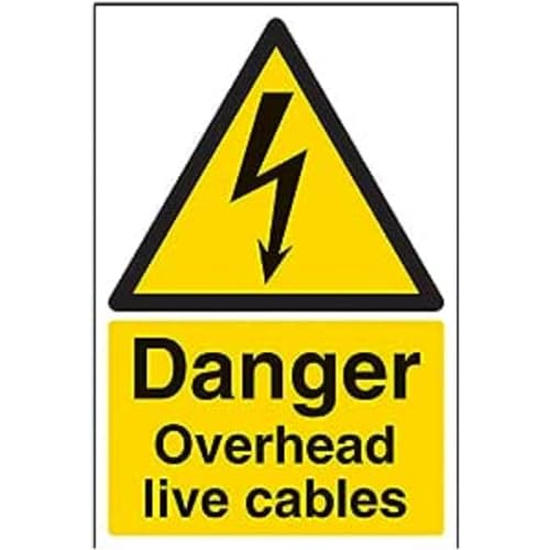 vsafety Schilder 68015 au-s "Danger Overhead Live Kabel" Achtung Elektrische Schild, selbstklebend, Portrait, 200 mm x 300 mm, schwarz/gelb von VSafety