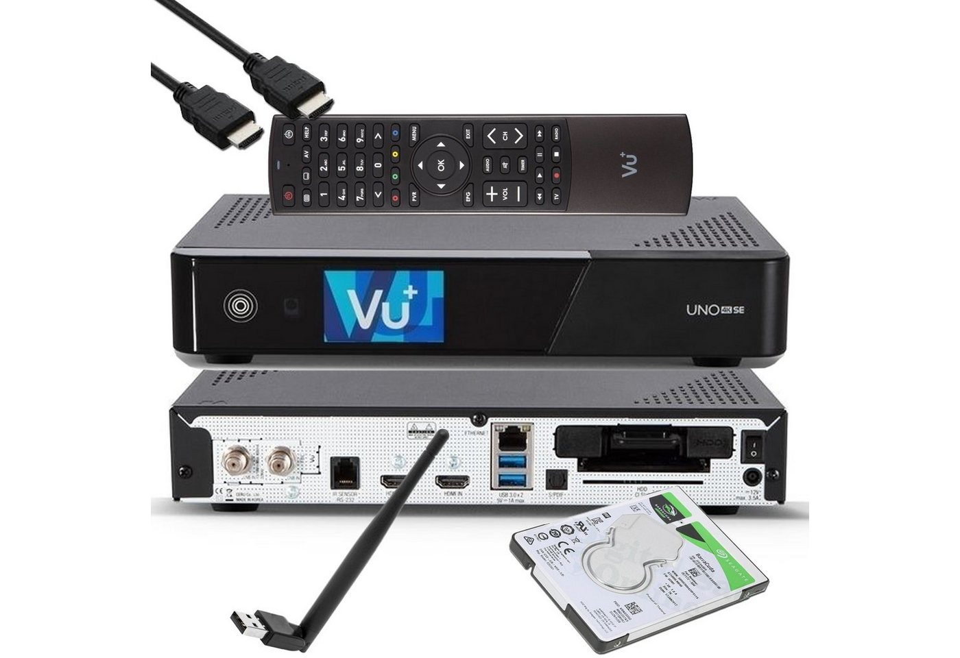 VU+ UNO 4K SE - UHD 1x DVB-S2 E2 Receiver + 1TB HDD + 150 Mbit WiFi Stick SAT-Receiver von VU+