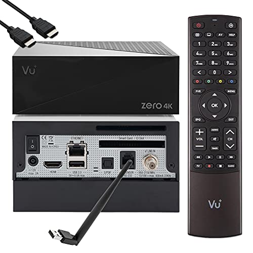 VU Zero 4K - UHD HDR Sat Receiver mit 1x DVB-S2X Tuner, E2 Linux Smart Receiver, YouTube, CI + Kartenleser, Media Player, HbbTV Mediathek, USB, 2TB HDD PVR Kit, 150Mbit WiFi + EasyMouse HDMI-Kabel von VU+