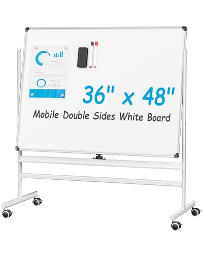 VUSIGN - 91,4 x 121,9 cm (36 x 48 Zoll), doppelseitiges Whiteboard-Set, 1 trocken abwischbarer Radierer, roter Marker und schwarzer Marker, 4 magnetische Pins, Aluminiumrahmen, tragbare Tafel von VUSIGN