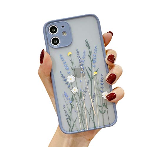 VUTR Schutzhülle für iPhone 11, Blumenmuster, Blumenmotiv, integrierter Objektivschutz, poetisch auf der Rückseite, transparent und mattiert, für iPhone 11, Grau Lila von VUTR