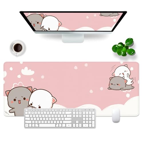 VYEUIAO Rosa Gaming Mousepad Katze Schreibtischunterlage 800x300mm XL Mousepad Niedlich Großes Mauspad, Computer PC Professionelle Gamer Mousepad,Kawaii Tastatur Pad von VYEUIAO