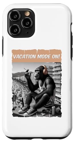 Hülle für iPhone 11 Pro Urlaub , Palmen , DJ Affe mit Kopfhörern , Animal Print von Vacation Mode on , Ready for Vacation