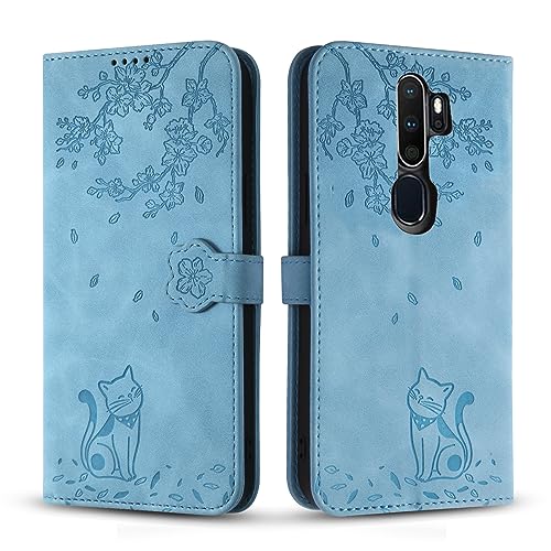 Vaitasy Handyhülle für Oppo A9 2020, Premium PU Leder Cover mit Magnetic Closure Ständer Schutzhülle für Oppo A5 2020 - Blau Katze von Vaitasy