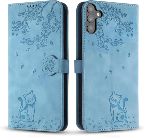 Vaitasy Handyhülle für Samsung Galaxy A36, Premium PU Leder Cover mit Magnetic Closure Ständer Schutzhülle für Galaxy A36 - Blau Katze von Vaitasy