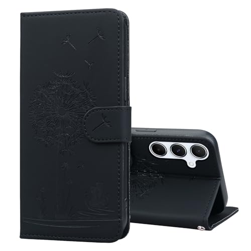 Vaitasy Handyhülle für Samsung Galaxy A55 Löwenzahn PU Leder Brieftasche Hülle Galaxy A55 Klapphülle mit Magnetisch Ständer Schutzhülle für Galaxy A55 Schwarz von Vaitasy