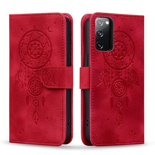 Vaitasy Handyhülle für Samsung Galaxy S20 FE Traumfänger PU Leder Hülle Klapphülle mit Magnetisch Ständer Brieftasche Schutzhülle für Galaxy S20 FE Rot Dreamcatcher von Vaitasy