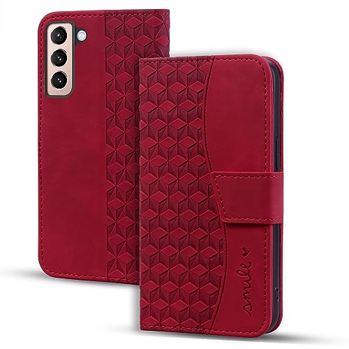 Vaitasy Handyhülle für Samsung Galaxy S22 Hülle Premium PU Leder Magnetverschluss Schutzhülle mit Kartensteckplatz für Galaxy S22 - Rot von Vaitasy