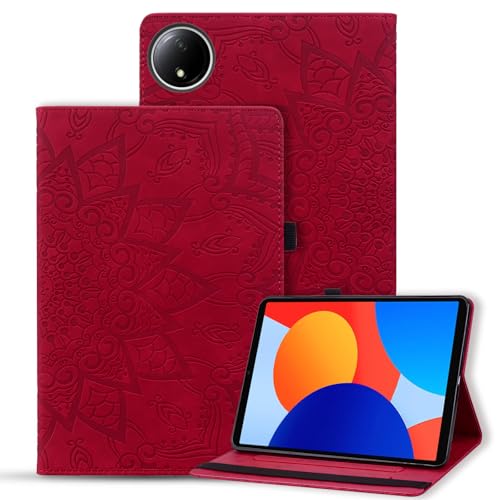 Vaitasy Hülle Xiaomi Redmi Pad SE 8.7 Zoll 2024 Schutzhülle Ultra Dünn Flip Book PU Leder Hülle mit Pencil Stifthalter für Redmi Pad SE 8.7 - Mandala Rot von Vaitasy