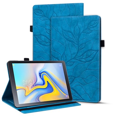 Vaitasy Hülle für Samsung Galaxy Tab A 10.5 Zoll 2018, Geprägte Blätter PU Leder Hülle mit Kartenfach Wallet Schutzhülle für Galaxy Tab A 10.5" SM-T590/T595/T597 - Lebensbaum Blau von Vaitasy