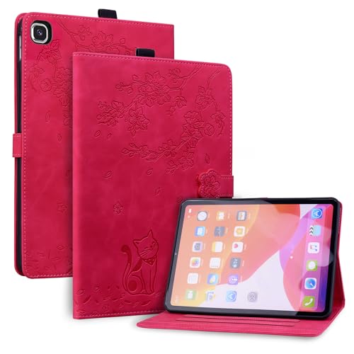 Vaitasy Hülle für Samsung Galaxy Tab S6 Lite 2024/2022/2020, Pflaumenblüte PU Leder mit Magnetic Closure Ständer Schutzhülle für Galaxy Tab S6 Lite 10.4" - Rose Rot Katze von Vaitasy