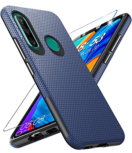 Handyhülle für Huawei P30 Lite Hülle mit Panzerglas Schutzfolie, P30 Lite Case Cover Stoßfest Kratzfestigkeit rutschfest Schutzhülle Schwer Silikon Armor P30 Lite Hülle (blau) von Vaki