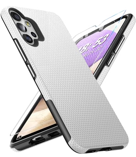 Handyhülle für Samsung Galaxy A32 5G Hülle mit Schutzfolie, Stoßfest Bumper Kratzfestigkeit Rutschfest Schutzhülle Galaxy A32 5G Schwer Silikon Armor für Samsung A32 5G Case Cover Tasche (Silber) von Vaki