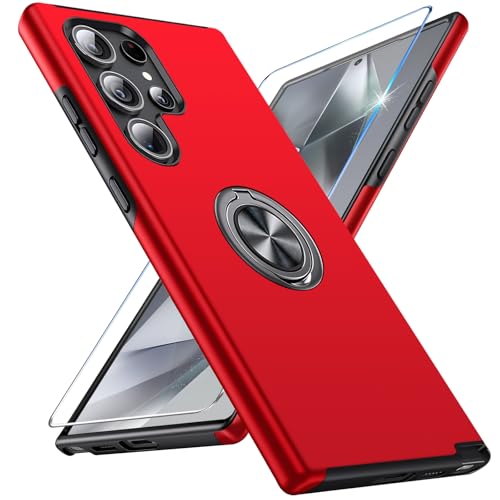 Handyhülle für Samsung Galaxy S24 Ultra Hülle mit Schutzfolie, Schutzhülle Galaxy S24 Ultra Case mit Magnetischer Ring Ständer Kratzfest Fallfestigkeit Stoßfest für Samsung S24 Ultra Cover (Rot) Handyhülle für Samsung Galaxy S24 Ultra Hülle mit Schutzfolie, Schutzhülle Galaxy S24 Ultra Case mit Magnetischer Ring Ständer Kratzfest Fallfestigkeit Stoßfest für Samsung S24 Ultra Cover (Rot) von Vaki