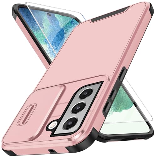 S21 FE Handyhülle für Samsung Galaxy S21 FE Hülle mit Displayschutz Und Slide Camera Cover Kameraschutz, Schutzhülle Militärschutz Stoßfeste Kratzfeste Panzerhülle für Samsung S21 FE Cover (Rosa) von Vaki