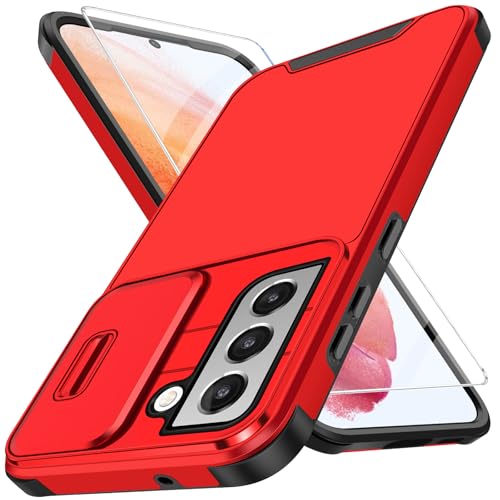 S21 Handyhülle für Samsung Galaxy S21 Hülle mit Schutzfolie Und Slide Camera Cover Kameraschutz, S21 Schutzhülle Militärschutz Stoßfeste Kratzfeste Panzerhülle für Samsung S21 5G Cover (Rot) von Vaki