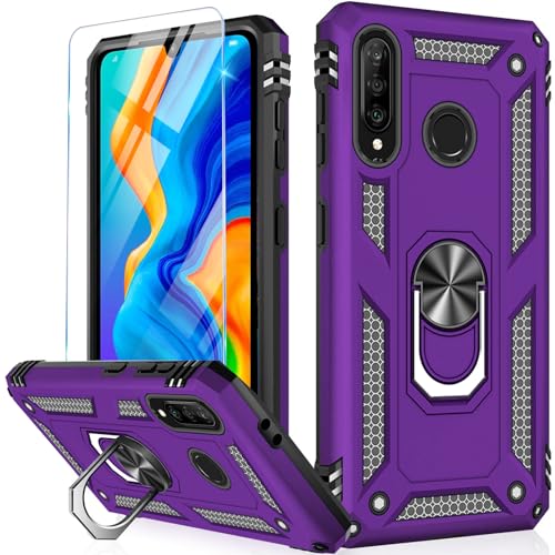 Vaki Handyhülle für Huawe P30 Lite Hülle mit Schutzfolie, Schutzhülle P30 Lite 5G mit 360° Metall Ring Ständer Stoßfest Bumper Tasche für Huawe P30 Lite Case Cover (Lila) von Vaki