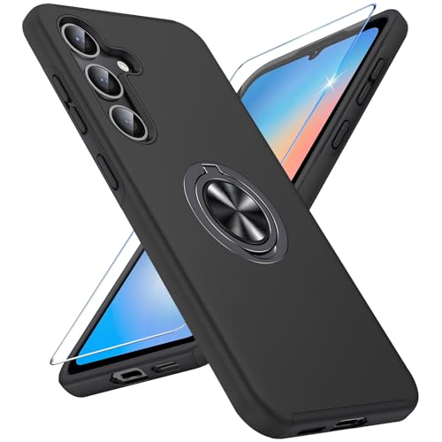 Vaki Handyhülle für Samsung Galaxy A34 5G Hülle mit Schutzfolie, Schutzhülle Galaxy A34 Case mit 360° Magnetischer Ring Ständer Kratzfest Fallfestigkeit Stoßfest für Samsung A34 5G Cover (Schwarz) von Vaki