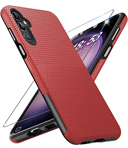 Vaki Handyhülle für Samsung Galaxy S23 5G Hülle mit Panzerglas Schutzfolie, Galaxy S23 5G Ständer Case Cover Bumper Stoßfest Kratzfestigkeit rutschfest Schutzhülle Silikon Galaxy S23 5G Hüllen (Rot) von Vaki