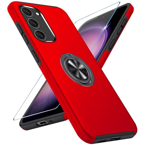 Vaki Handyhülle für Samsung Galaxy S23 Hülle mit Schutzfolie, Schutzhülle Galaxy S23 Case mit 360° Magnetischer Ring Ständer Kratzfest Fallfestigkeit Stoßfest für Samsung S23 5G Cover (Rot) von Vaki