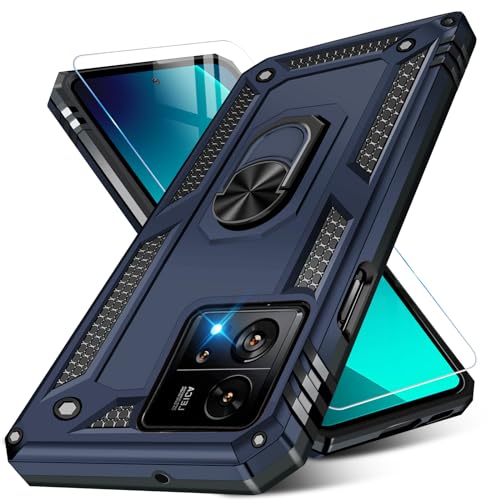 Vaki Handyhülle für Xiaomi 13T/13T Pro 5G Hülle mit Schutzfolie, Schutzhülle 13T/13T Pro 5G mit 360° Metall Ring Ständer Stoßfest Bumper für Xiaomi 13T Pro Case Cover (Blau) von Vaki