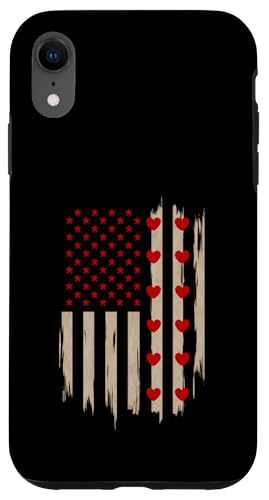 Hülle für iPhone XR Amerikanische Flagge, Valentinstag, rote Herzen, patriotische Grafik von Valentines Day Women Clothing