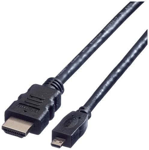 Value HDMI Anschlusskabel HDMI-A Stecker, HDMI-Micro-D Stecker 2.00m Schwarz 11.99.5581 Geschirmt HD von Value