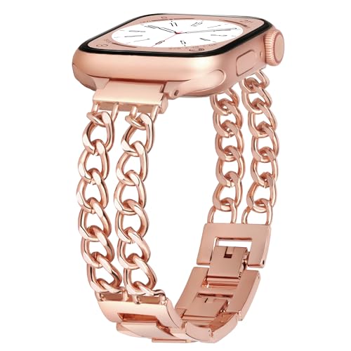 Vamyzji Kompatibel mit Apple Watch 10 Armband 46mm 49mm 45mm 44mm 42mm(Series 3 2 1), Metallarmband für Apple Watch Series 10 9 8 7 6 SE 5 4 3 2 1 Ultra 2 1, Silm Mode Kettenglied iWatch Armband Damen von Vamyzji